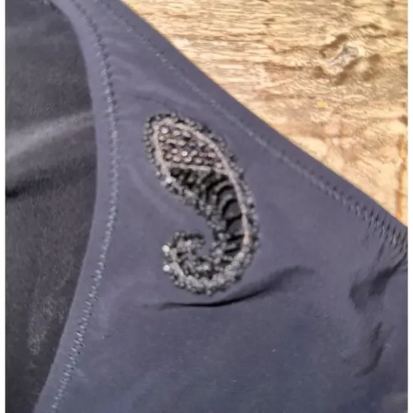 Gideon Oberson Black Bikini Bottoms‎ Sz 6 Minimalist Swimwear Beaded |Resortwear - Picture 2 of 5